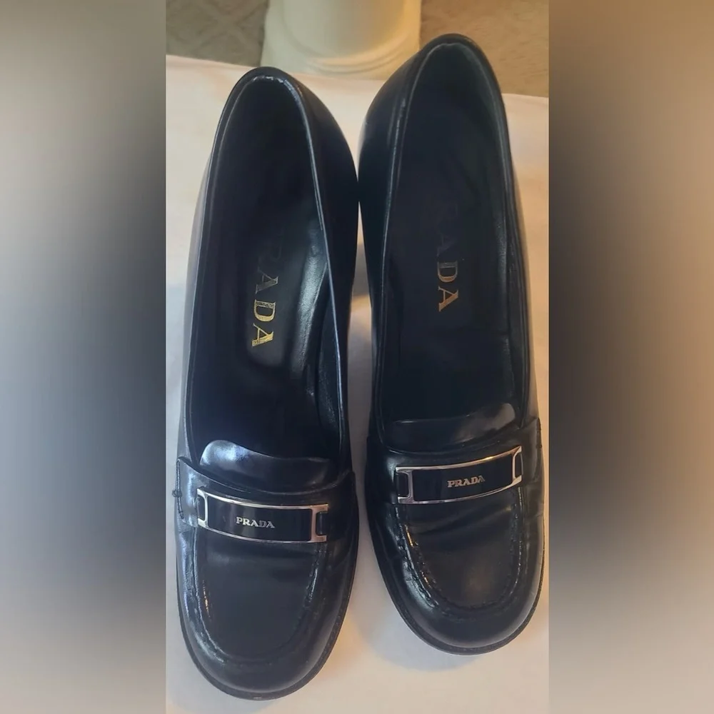 Prada Black Leather Vintage Women's Heels